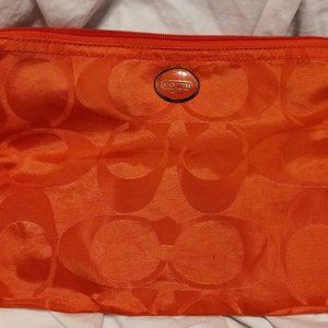 Coach Hot Orange Signature C Monogram Makeup Travel Cosmetic Bag